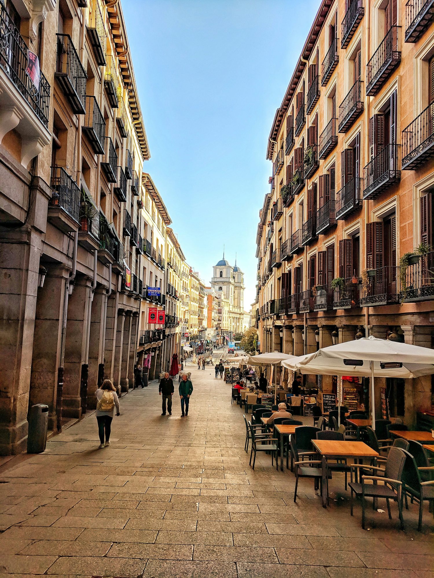 Calle Mayor with café terraces, central Madrid